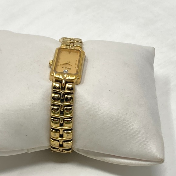 Vintage Bulova Tank Watch Women 14mm Gold Tone 97P77 New Battery TINY 5.5" 1996 - Picture 6 of 16